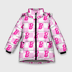 Куртка зимняя для девочки Розовая шашка и Барби, цвет: 3D-светло-серый