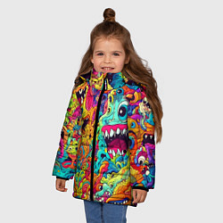 Куртка зимняя для девочки Космические зубастые чудовища, цвет: 3D-черный — фото 2
