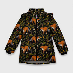 Куртка зимняя для девочки Лисы и цветы, цвет: 3D-светло-серый