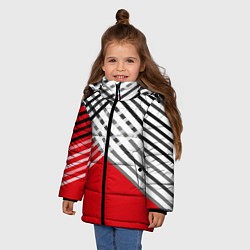Куртка зимняя для девочки Косые черно-белые полосы на красном, цвет: 3D-светло-серый — фото 2