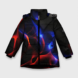 Куртка зимняя для девочки Красное и синие свечение от черных плит, цвет: 3D-черный