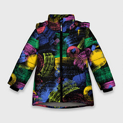 Куртка зимняя для девочки Яркие абстрактые формы с текстурой, цвет: 3D-светло-серый