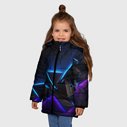 Куртка зимняя для девочки Неоновые объемные частицы, цвет: 3D-черный — фото 2
