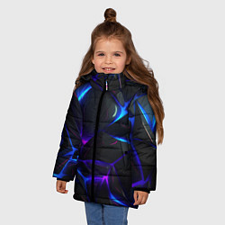 Куртка зимняя для девочки Крупные неоновые объекты, цвет: 3D-черный — фото 2