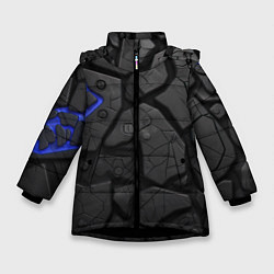 Зимняя куртка для девочки Черные плиты с синей вставкой