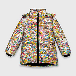 Куртка зимняя для девочки Паттерн смайлы эмоджи, цвет: 3D-черный