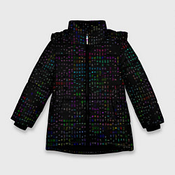 Куртка зимняя для девочки Черный текстовой паттерн, цвет: 3D-черный