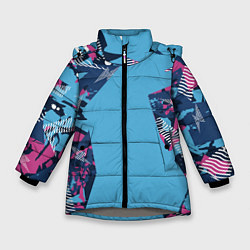 Куртка зимняя для девочки Цифровая река спортивный паттерн, цвет: 3D-светло-серый