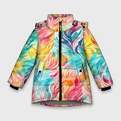 Куртка зимняя для девочки Акварельные листья паттерн, цвет: 3D-светло-серый