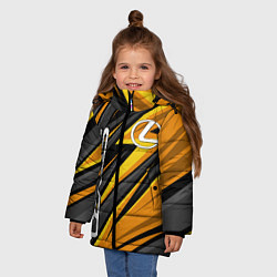 Куртка зимняя для девочки Лексус - желтая спортивная абстракция, цвет: 3D-черный — фото 2