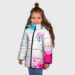 Куртка зимняя для девочки Sally Face neon gradient style: надпись, символ, цвет: 3D-черный — фото 2