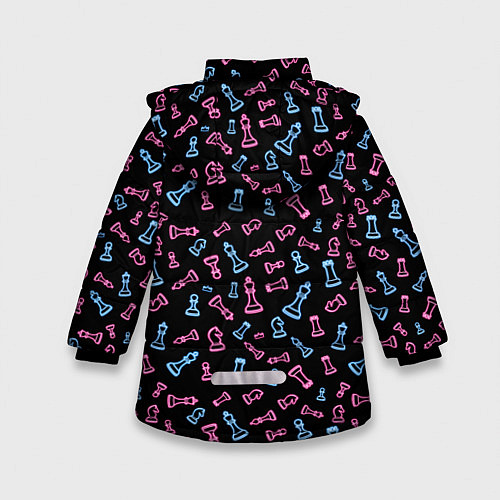 Зимняя куртка для девочки Неоновые розовые и голубые шахматные фигуры на чер / 3D-Красный – фото 2