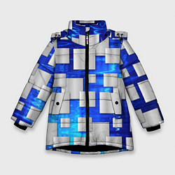 Куртка зимняя для девочки Стальные квадраты, цвет: 3D-черный