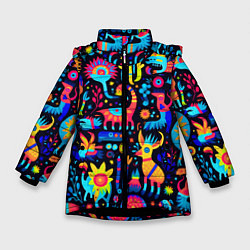 Куртка зимняя для девочки Космические веселые монстрики, цвет: 3D-черный