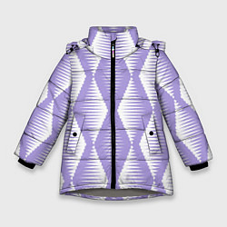Куртка зимняя для девочки Сиреневые белые большие ромбы, цвет: 3D-светло-серый