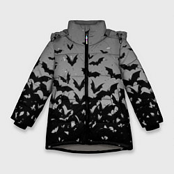 Куртка зимняя для девочки Серый фон и летучие мыши, цвет: 3D-светло-серый