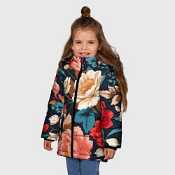 Куртка зимняя для девочки Летние цветы - паттерн, цвет: 3D-красный — фото 2