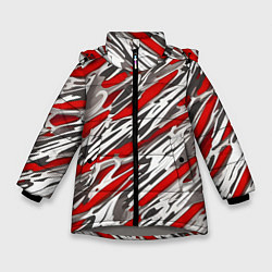 Куртка зимняя для девочки Красные полосы за субстанцией, цвет: 3D-светло-серый