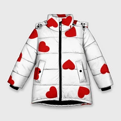 Куртка зимняя для девочки Красные сердечки на белом, цвет: 3D-черный