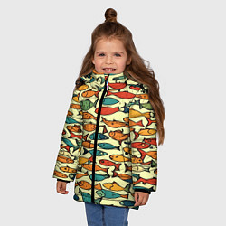 Куртка зимняя для девочки Стайка рыбок, цвет: 3D-светло-серый — фото 2