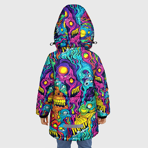 Зимняя куртка для девочки Кислотные психоделические черепа / 3D-Светло-серый – фото 4