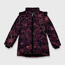 Зимняя куртка для девочки Цветочная тёмно-красный