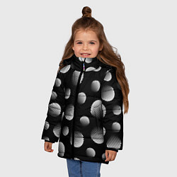 Куртка зимняя для девочки Шары в полоску на черном фоне, цвет: 3D-светло-серый — фото 2