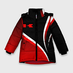 Куртка зимняя для девочки Кавасаки - красные волны, цвет: 3D-красный