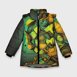 Куртка зимняя для девочки Зеленая объемная абстракция, цвет: 3D-светло-серый