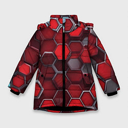 Куртка зимняя для девочки Cyber hexagon red, цвет: 3D-черный