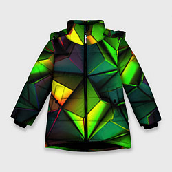Зимняя куртка для девочки Зеленые абстрактные треугольники