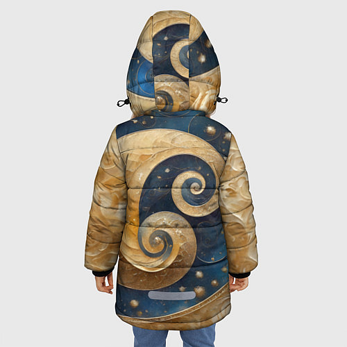 Зимняя куртка для девочки Синий золотой декоративный орнамент / 3D-Светло-серый – фото 4