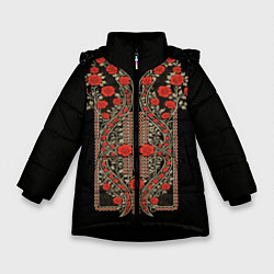 Куртка зимняя для девочки Растительный цветочный орнамент - красные розы на, цвет: 3D-черный