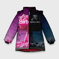 Куртка зимняя для девочки Barbenheimer - meme - nuclear explosion, цвет: 3D-красный