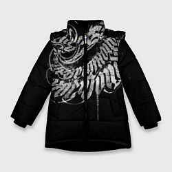 Куртка зимняя для девочки Каллиграфическая спираль, цвет: 3D-черный