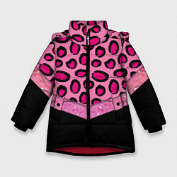 Куртка зимняя для девочки Розовый леопард и блестки принт, цвет: 3D-красный