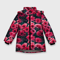 Куртка зимняя для девочки Красные цветы узор, цвет: 3D-светло-серый