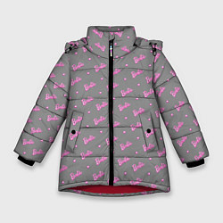 Куртка зимняя для девочки Паттерн - Барби и серый фон, цвет: 3D-красный