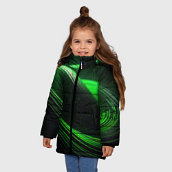 Куртка зимняя для девочки Зеленые абстрактные волны, цвет: 3D-красный — фото 2