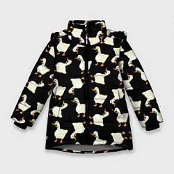 Куртка зимняя для девочки Паттерн с гусями, цвет: 3D-светло-серый
