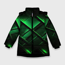 Куртка зимняя для девочки Зеленые неоновые плиты, цвет: 3D-черный