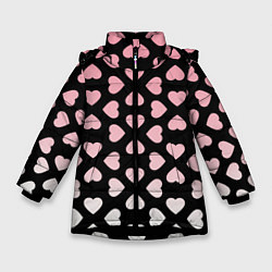 Куртка зимняя для девочки Розовые сердечки на чёрном, цвет: 3D-черный