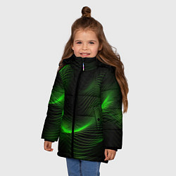 Куртка зимняя для девочки Зеленая абстракция на черном фоне, цвет: 3D-светло-серый — фото 2