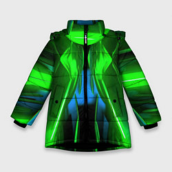 Куртка зимняя для девочки Зеленый калейдоскоп абстракция, цвет: 3D-черный