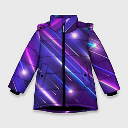 Куртка зимняя для девочки Неоновый звездопад - полосы, цвет: 3D-черный
