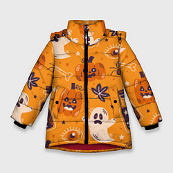 Куртка зимняя для девочки Хэллоуин - тыквы и приведенья, цвет: 3D-красный