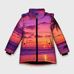 Куртка зимняя для девочки Пляж vice city, цвет: 3D-черный