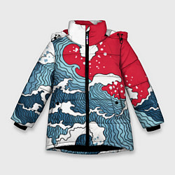 Куртка зимняя для девочки Страна восходящего солнца - большая волна, цвет: 3D-черный