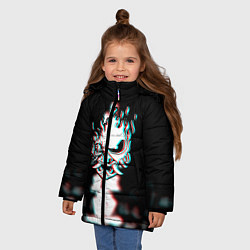 Куртка зимняя для девочки Samurai glitch cyberpunk city, цвет: 3D-черный — фото 2