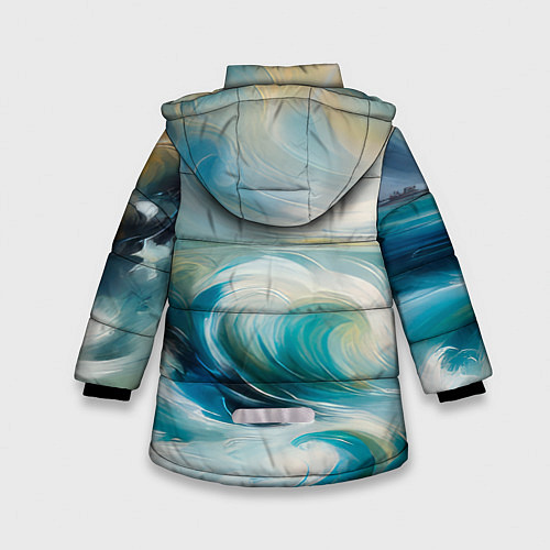 Зимняя куртка для девочки Штормовые волны океана / 3D-Красный – фото 2